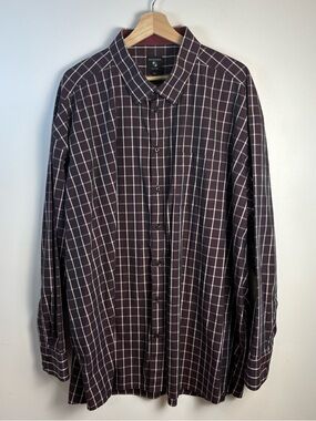 Modango Milano Men’s Plaid Button Down Shirt Maroon Navy White Size 3XL